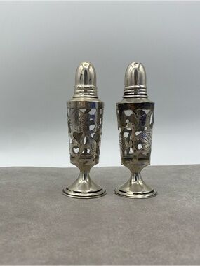 Vintage Silver Salt Pepper Shaker Set 4 In Mexican Sterling Floral Overlay Gifts